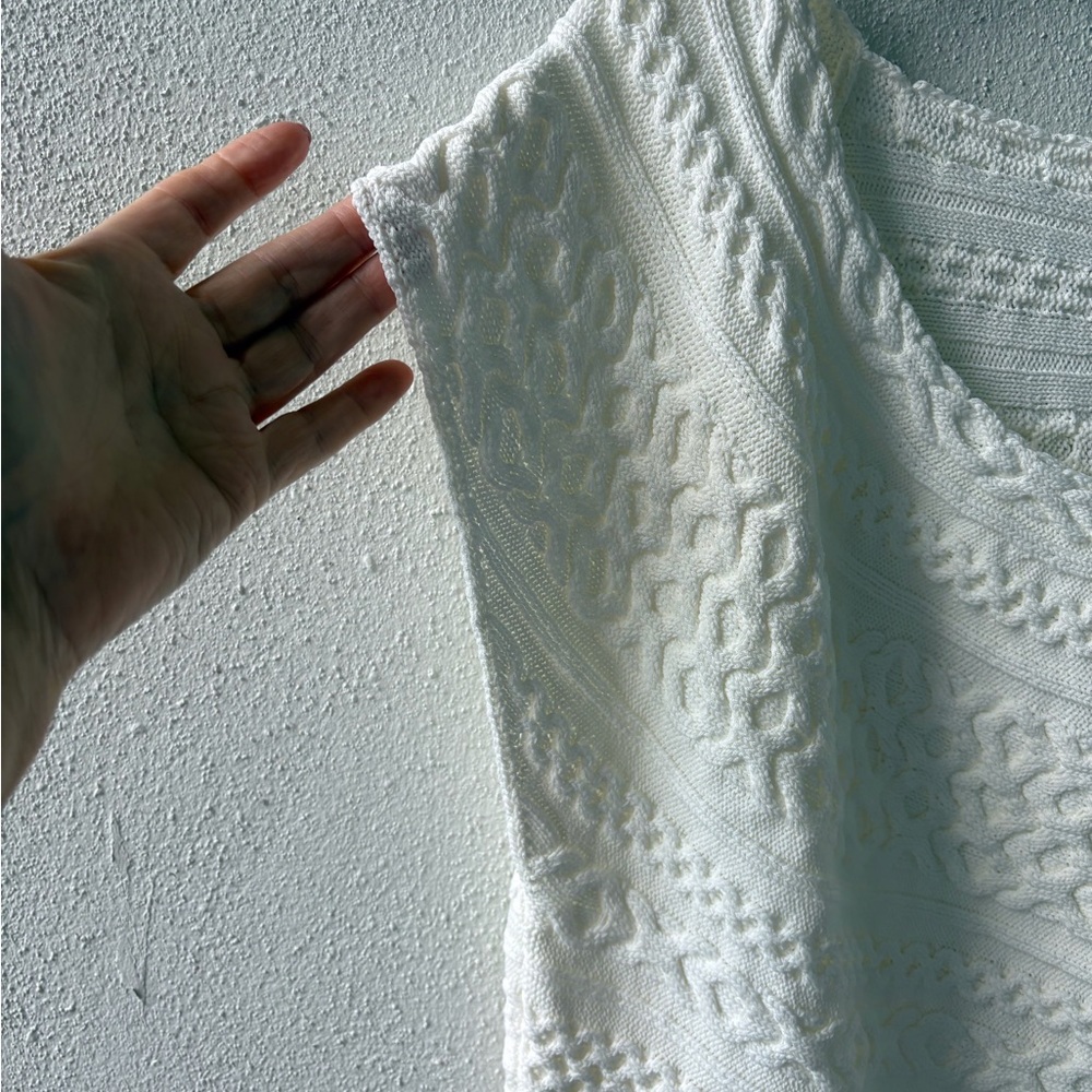 WHBM XL Ecru Top Cap Sleeves Cable Knit Design NWT Office Career Party Cruise - Picture 4 of 12